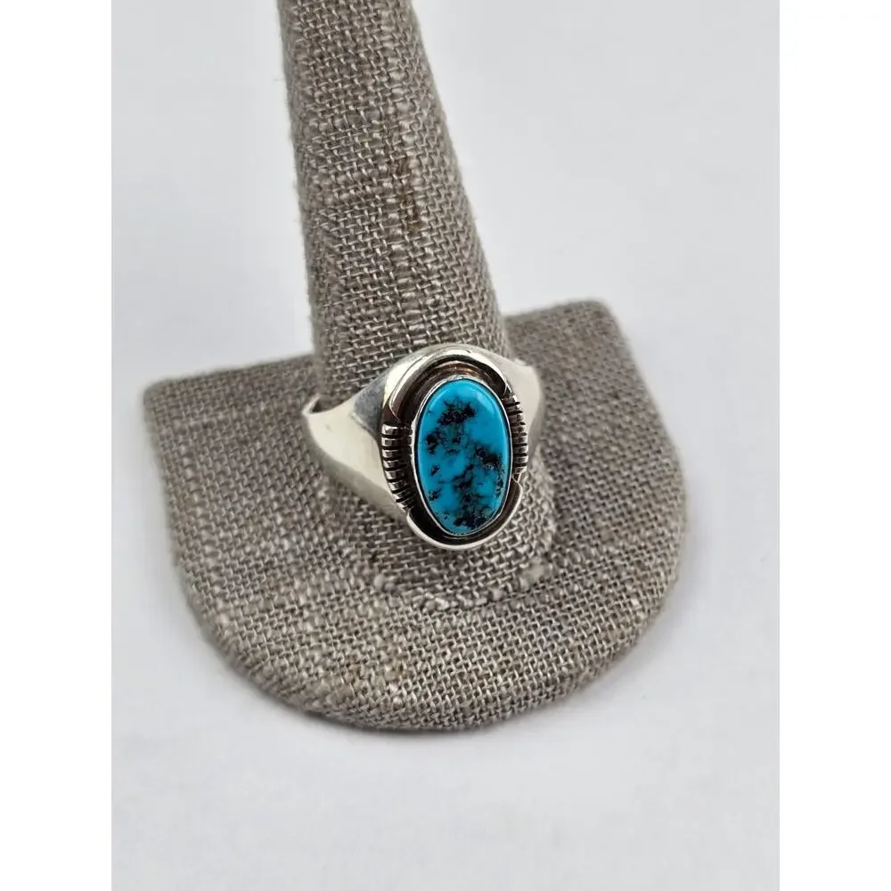 Abel Toledo Navajo Men's 11.5 Turquoise Sterling Silver Ring Oval stone AT